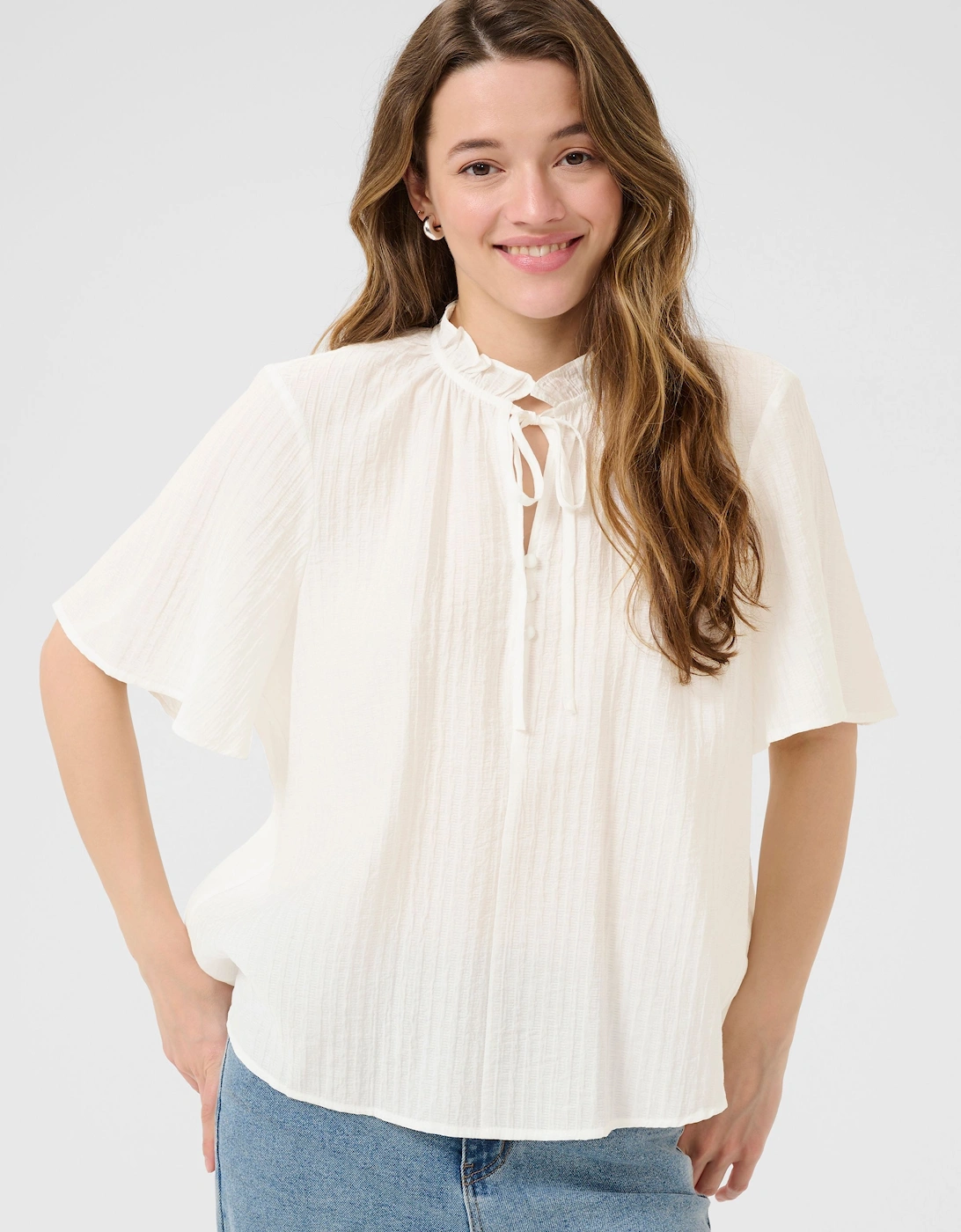 KAlianna Short Sleeve Tie Neck Blouse, 2 of 1