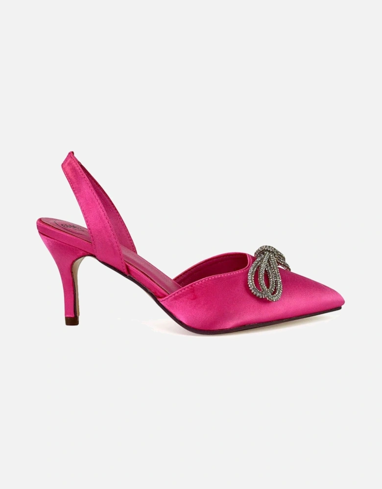 'Marinah' Slingback Diamante Bow Low Heel Court Shoes