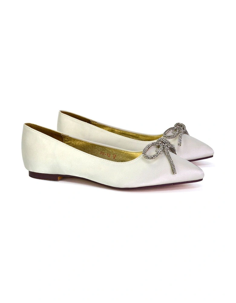 'Blossom' Diamante Bow Detail Pointed Toe Ballerina Pumps