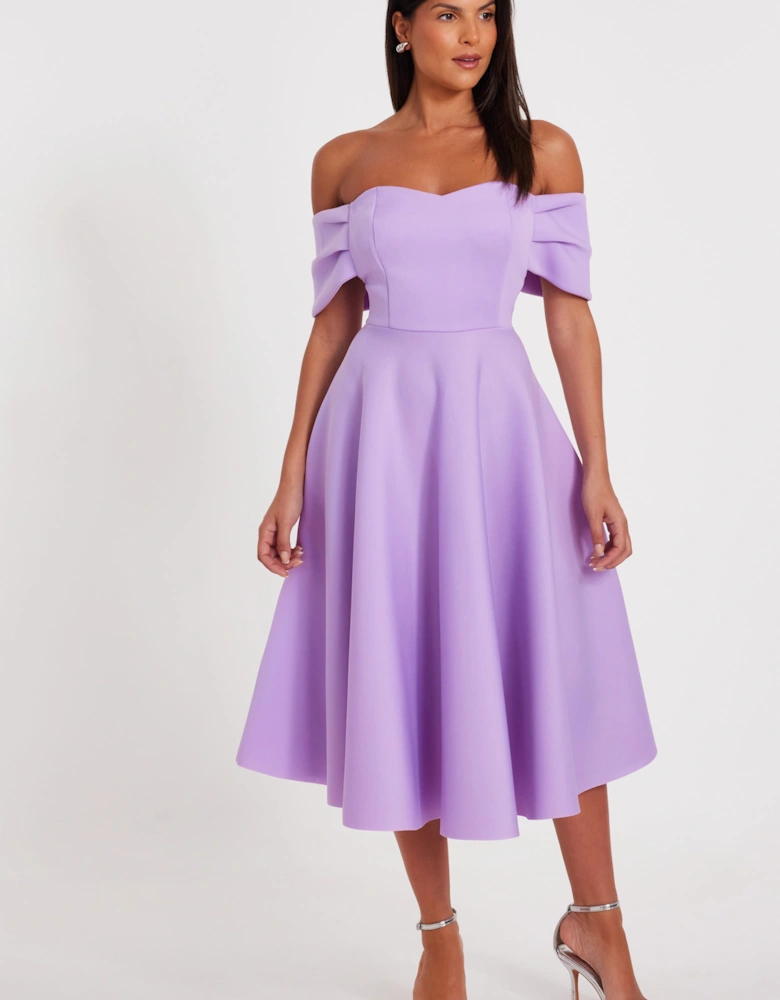 Lilac Bardot Midi Skater Dress