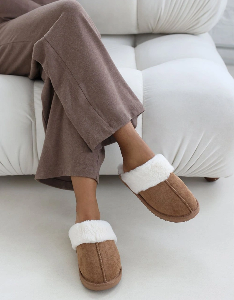 'Xandra' Suede Mule Slippers With Cosy Faux Fur Trim