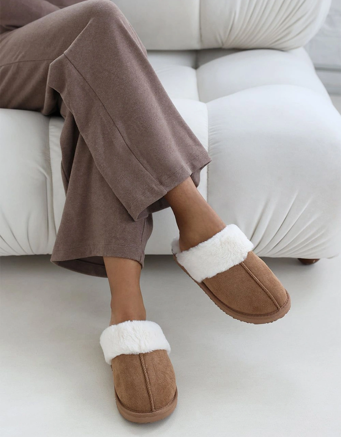 'Xandra' Suede Mule Slippers With Cosy Faux Fur Trim, 2 of 1