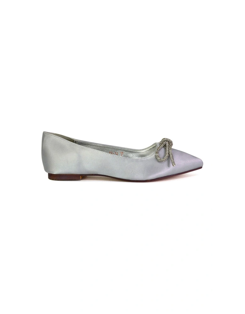 'Blossom' Diamante Bow Detail Pointed Toe Ballerina Pumps