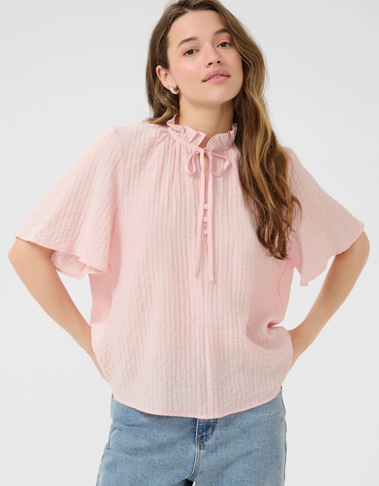 KAlianna Short Sleeve Tie Neck Blouse