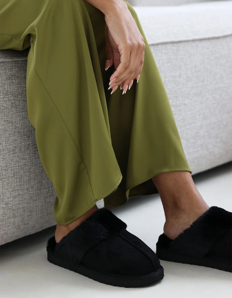 'Xandra' Suede Mule Slippers With Cosy Faux Fur Trim