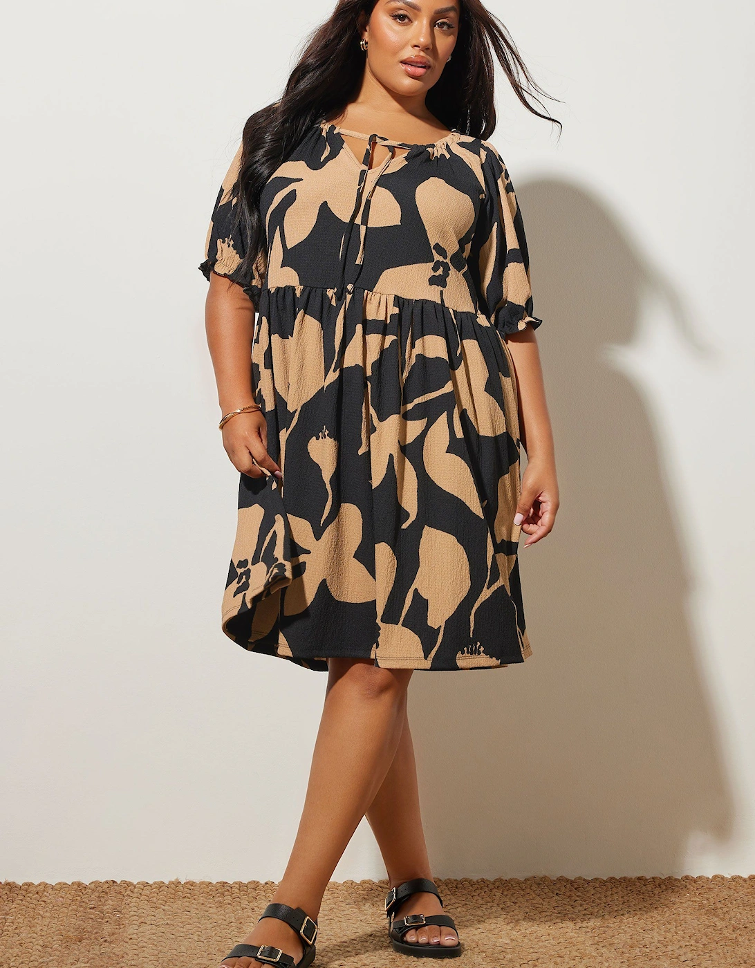 Floral Tie Neck Mini Dress, 2 of 1
