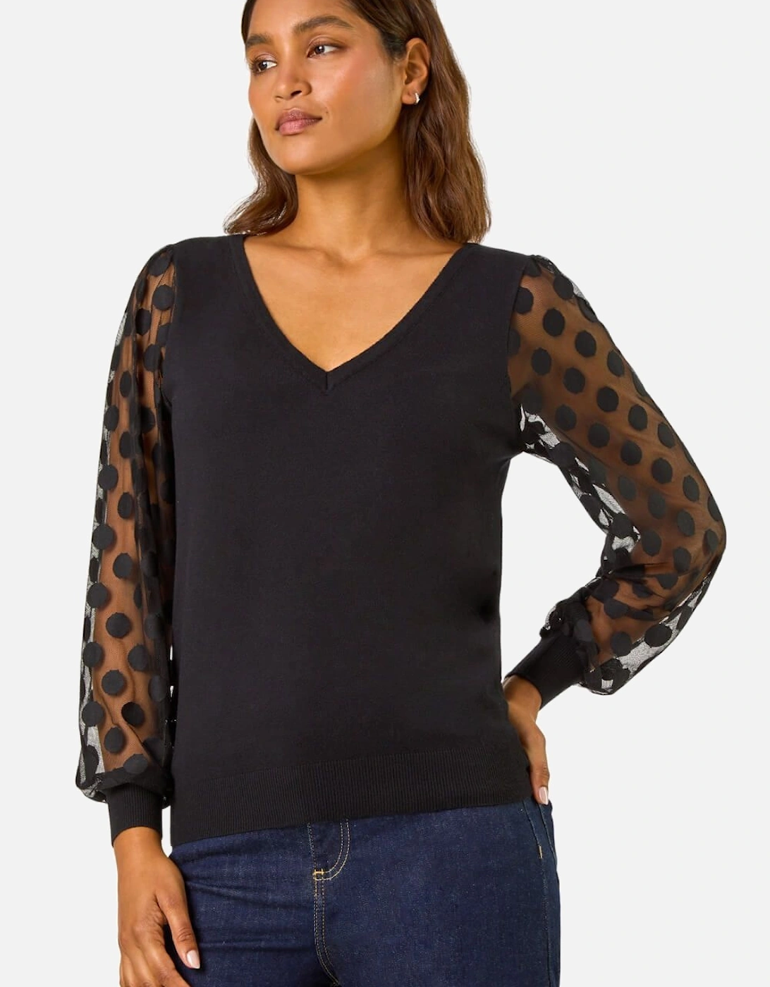 Polka Dot V-Neck Sleeve Knit Jumper, 2 of 1