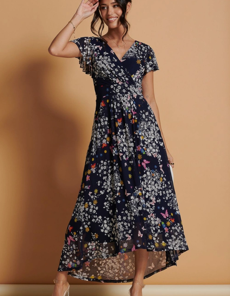 Mesh V-Neck Maxi Dress