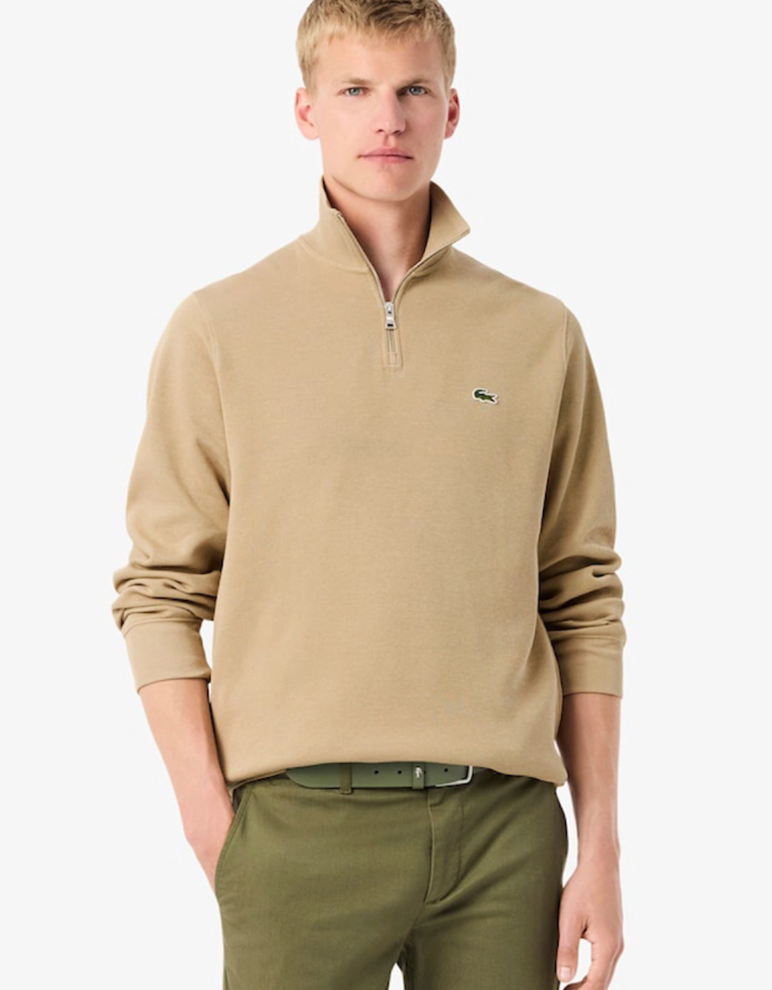 Men's Lacoste Men's Zip-Up High Neck Interlock Sweatshirt - Tan - Size, 5 Large