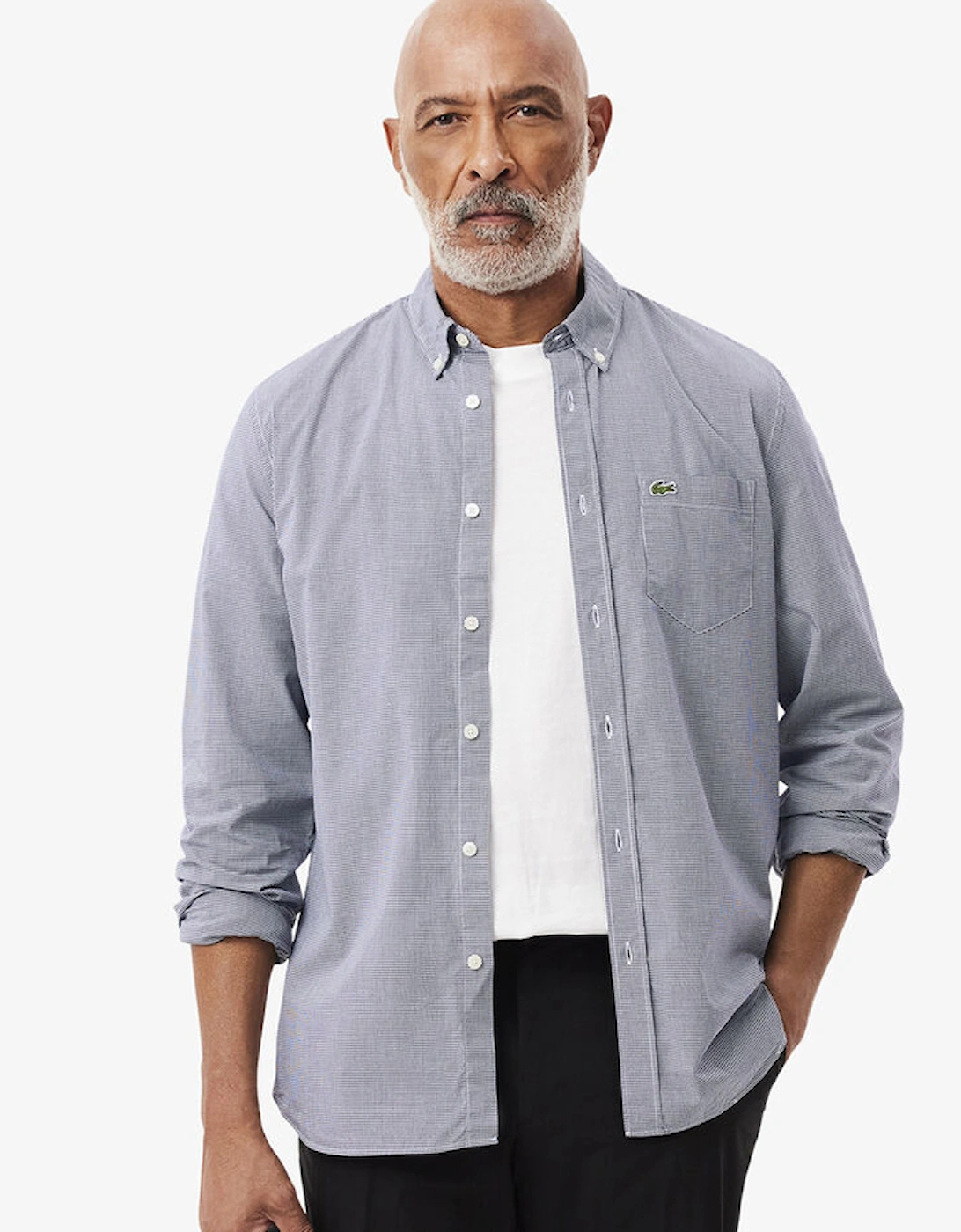 Lacoste Men's Grey Regular Fit Gingham Poplin Shirt  Size 16