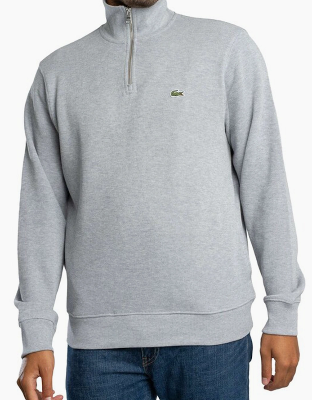 Lacoste Men's Grey Zip-Up High Neck Interlock Sweatshirt  Large
