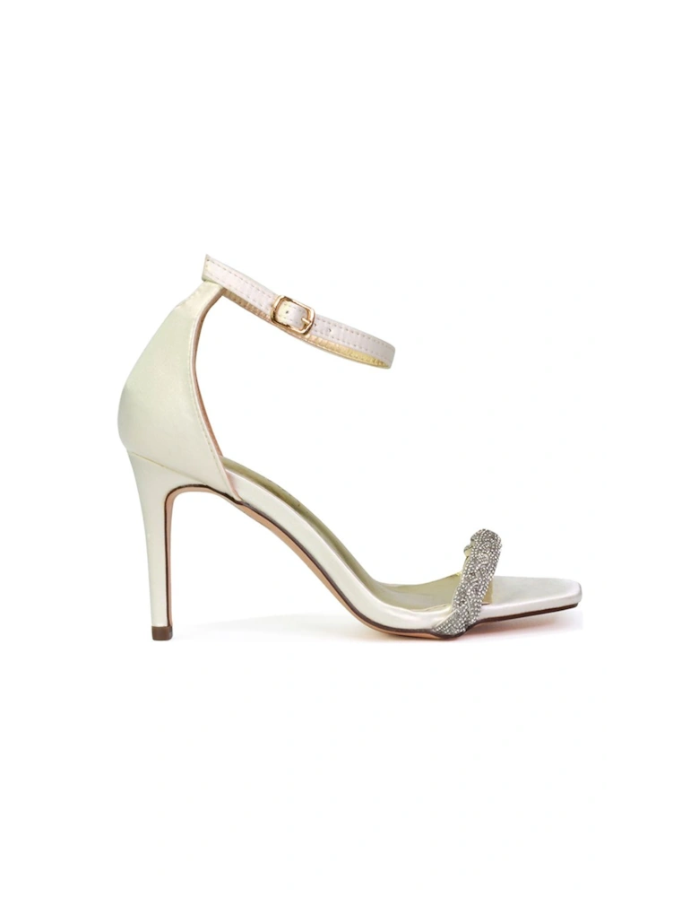 'Peyton' Diamante Strappy Party Square Toe Mid High Heel Stiletto Sandals