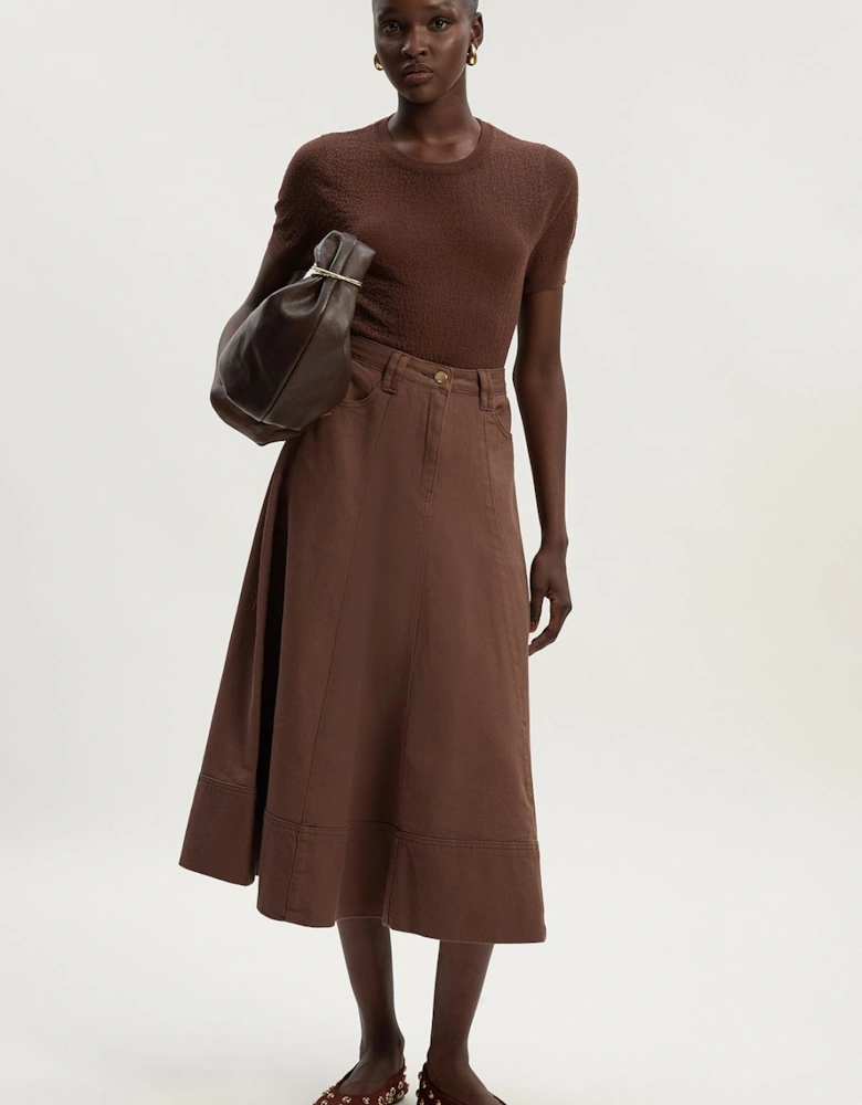 Denim 5 Pocket Midi Skirt