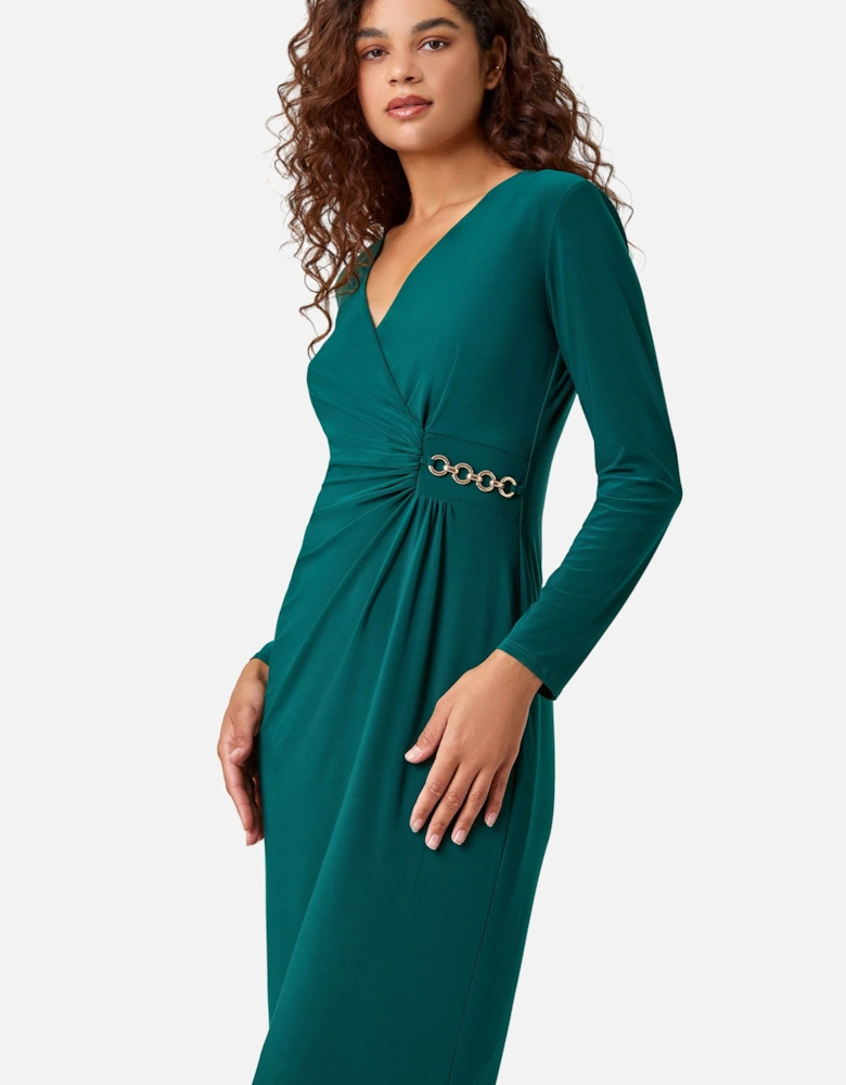 Chain Detail Wrap Stretch Midi Dress