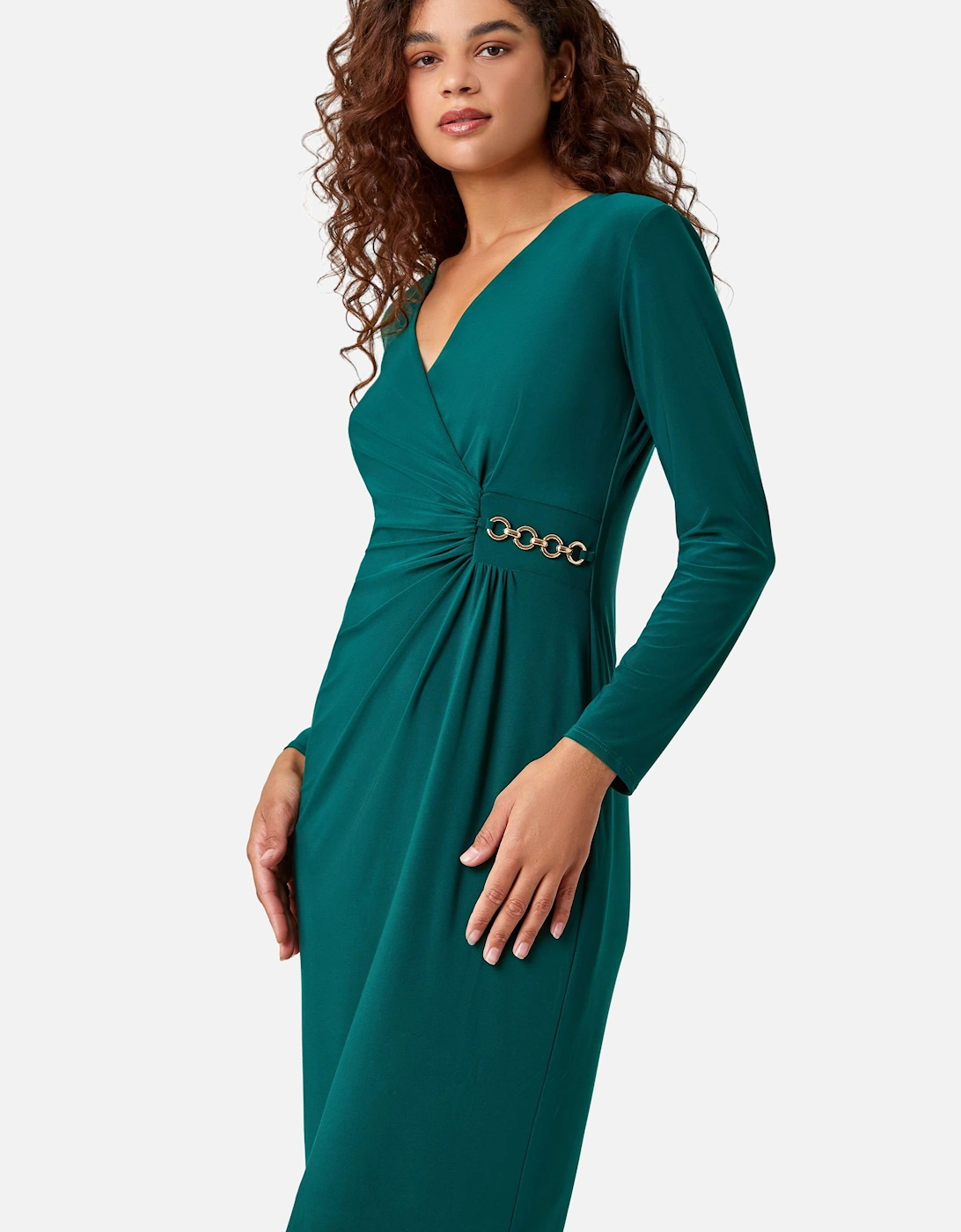 Chain Detail Wrap Stretch Midi Dress, 2 of 1