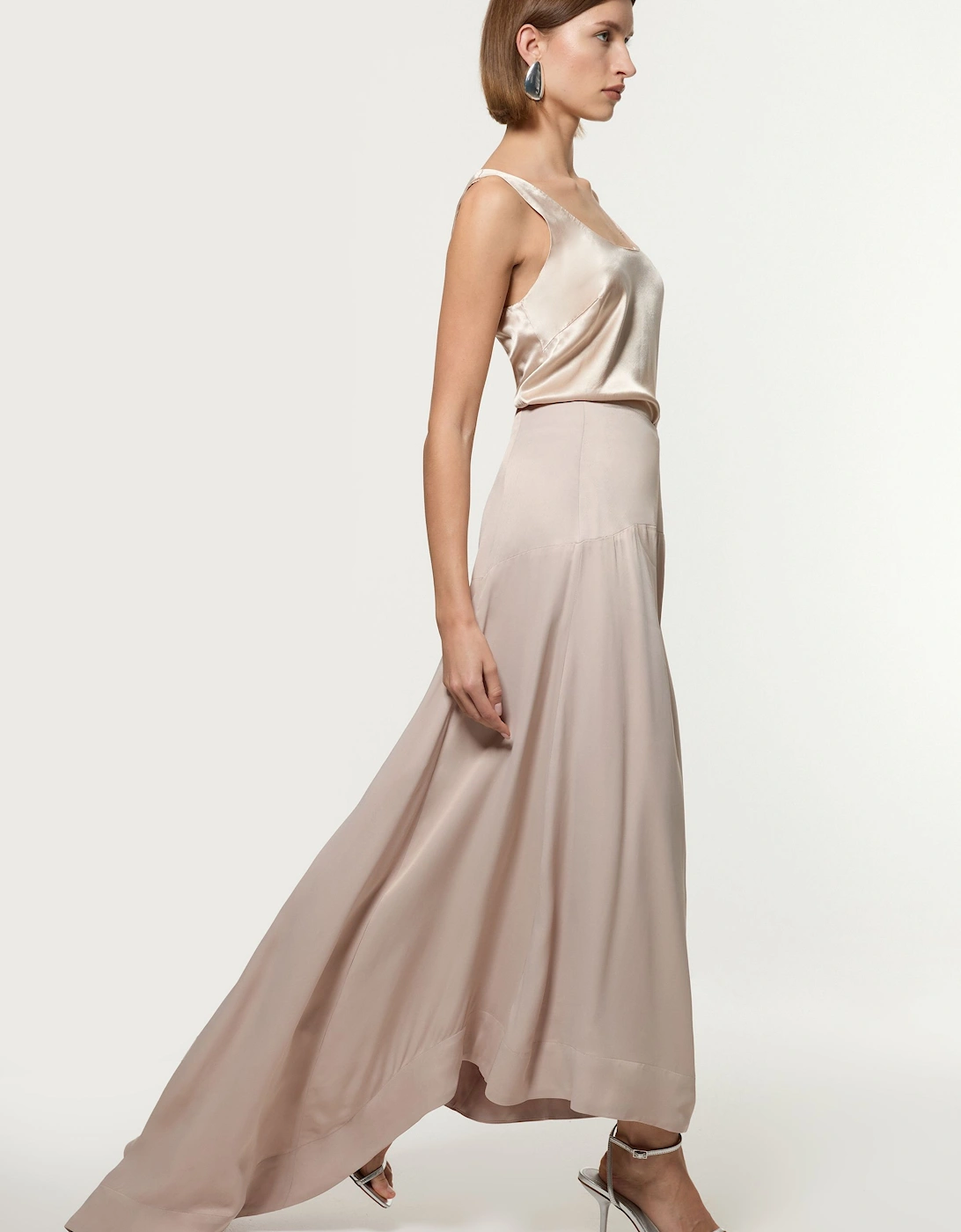 Viscose Satin Panelled Train Maxi Skirt, 2 of 1