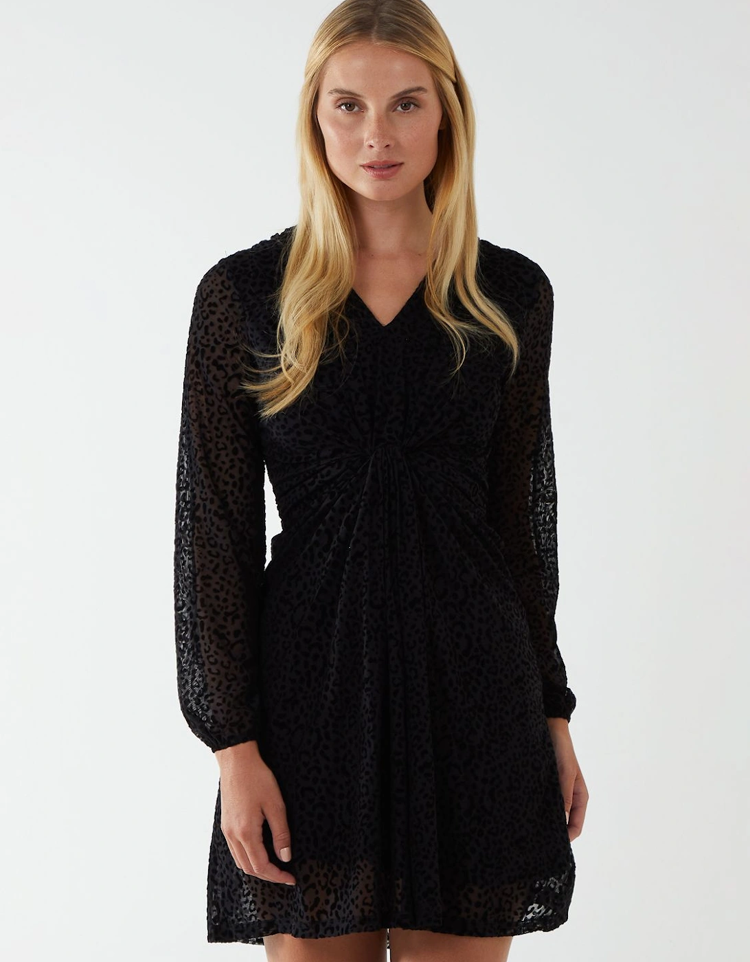 Leopard Print Flocked Knot Front Dress, 2 of 1