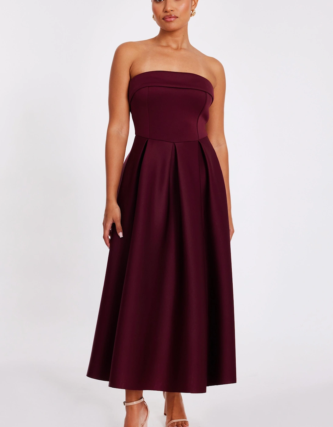 Burgundy Petite Bandeau Skater Dress, 2 of 1