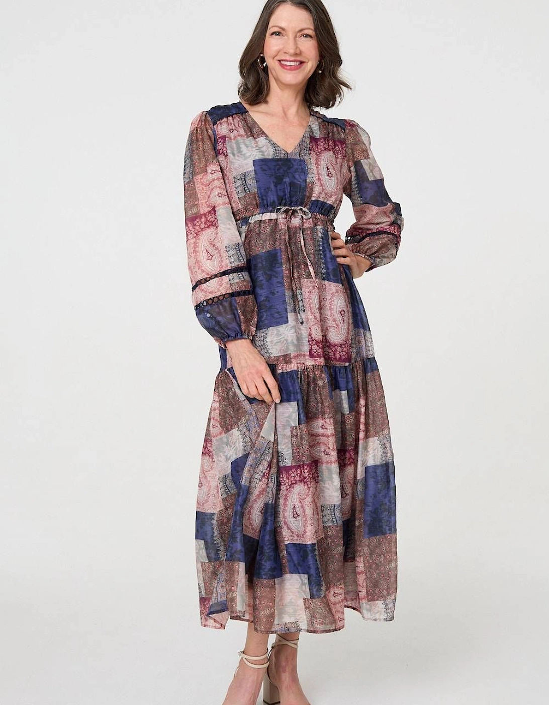 Patchwork Print Empire V-Neck Maxi Dress, 2 of 1