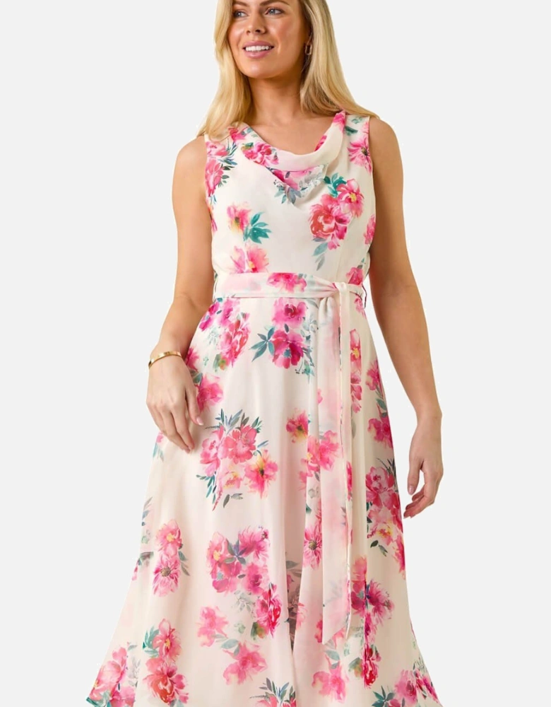 Petite Floral Cowl Neck Midi Dress