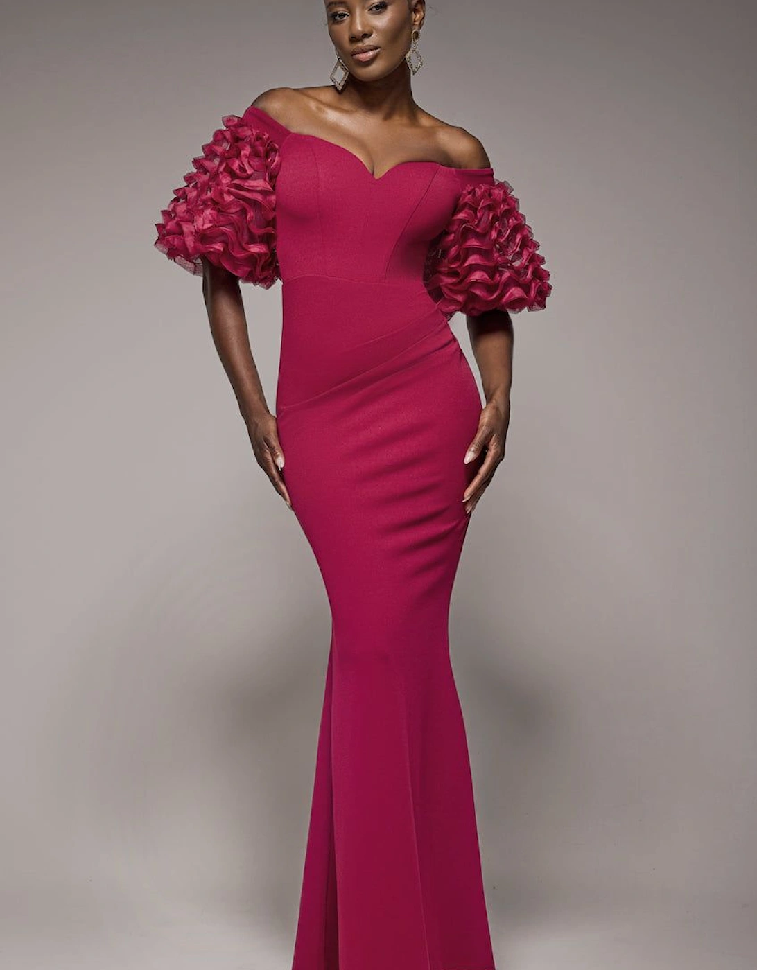 Off The Shoulder 3D Puffed Sleeve Sweetheart Maxi Dress, 2 of 1