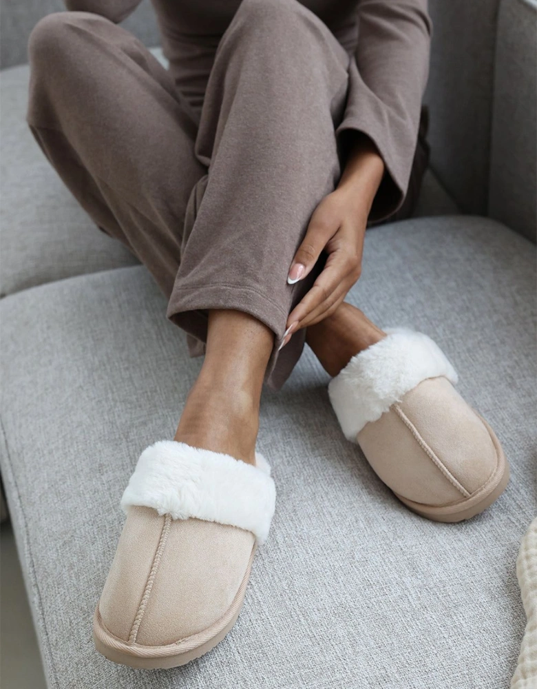 'Xandra' Suede Mule Slippers With Cosy Faux Fur Trim