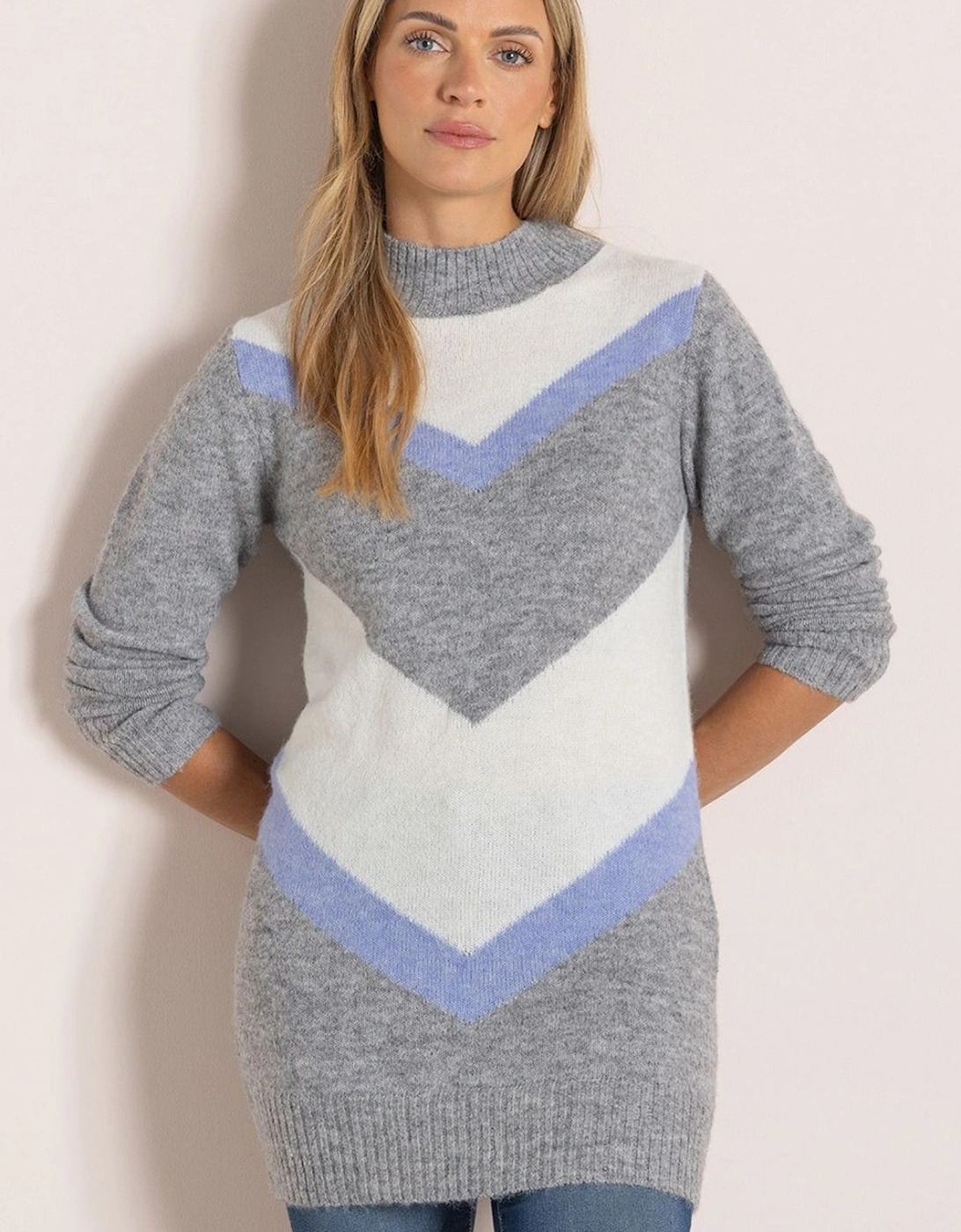 Chevron Colour Block Knitted Tunic Top, 2 of 1