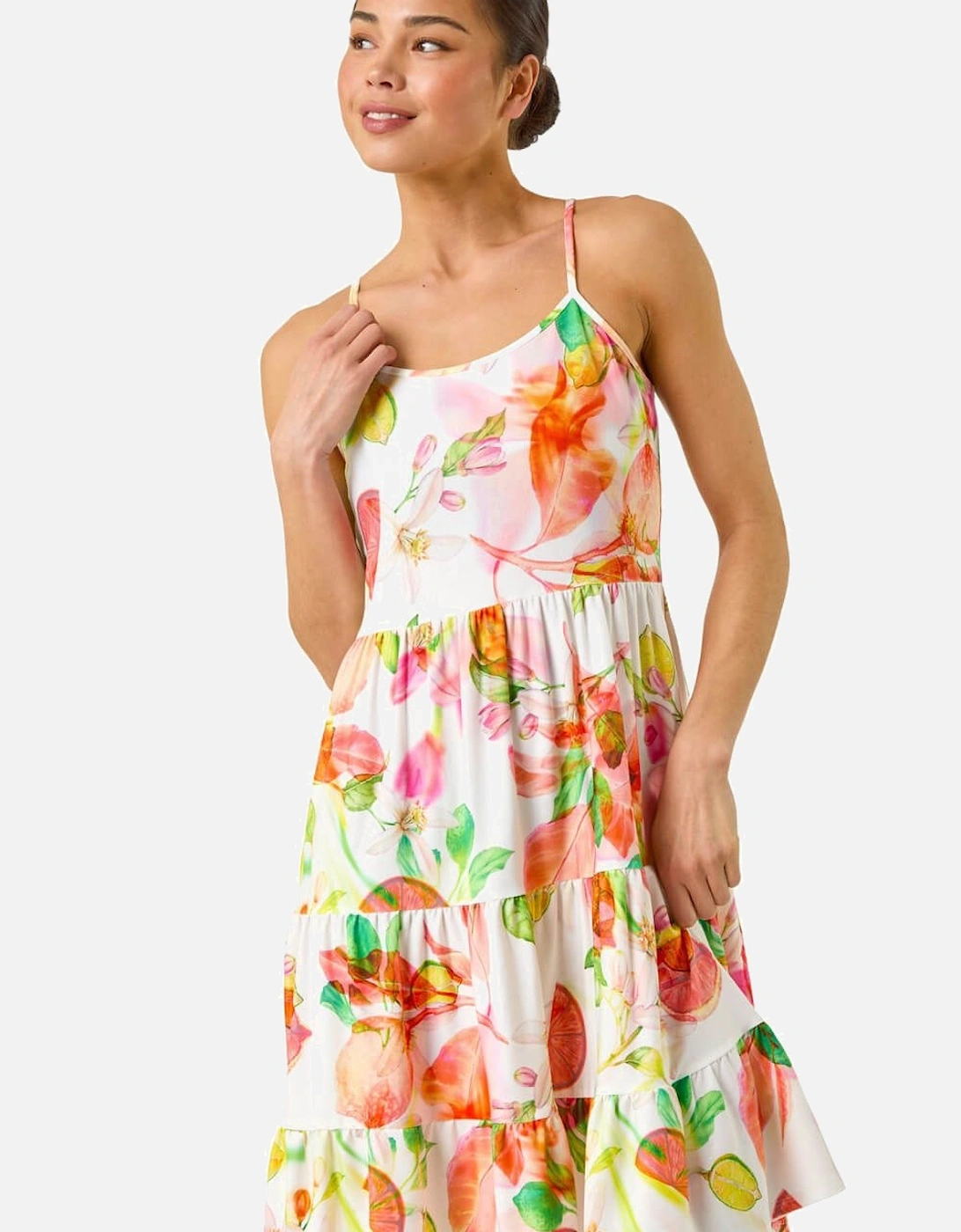 Petite Fruit Print Strap Tiered Dress, 2 of 1