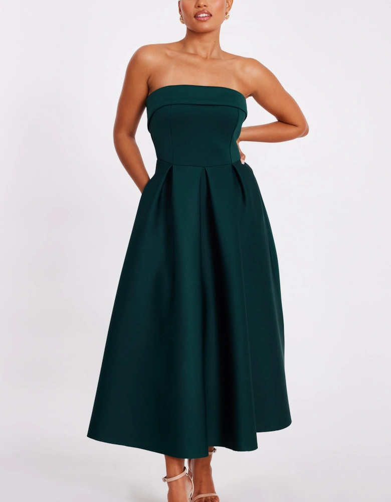 Green Petite Bandeau Skater Dress