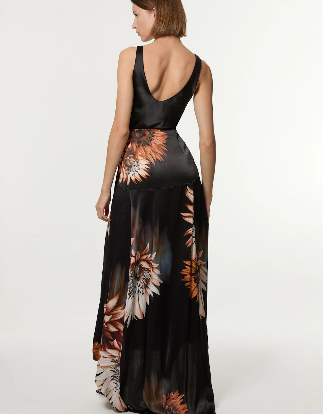 Viscose Satin Printed Panelled Train Maxi Skirt, 2 of 1
