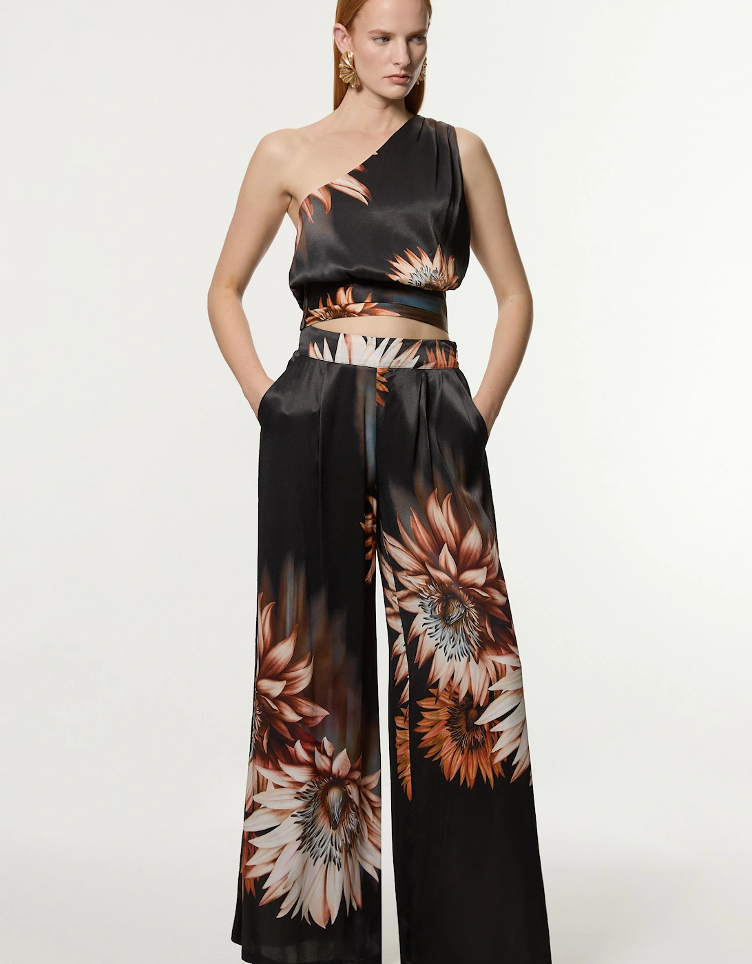 Tall Viscose Satin Printed Wide Leg Woven Trouser, 2 of 1