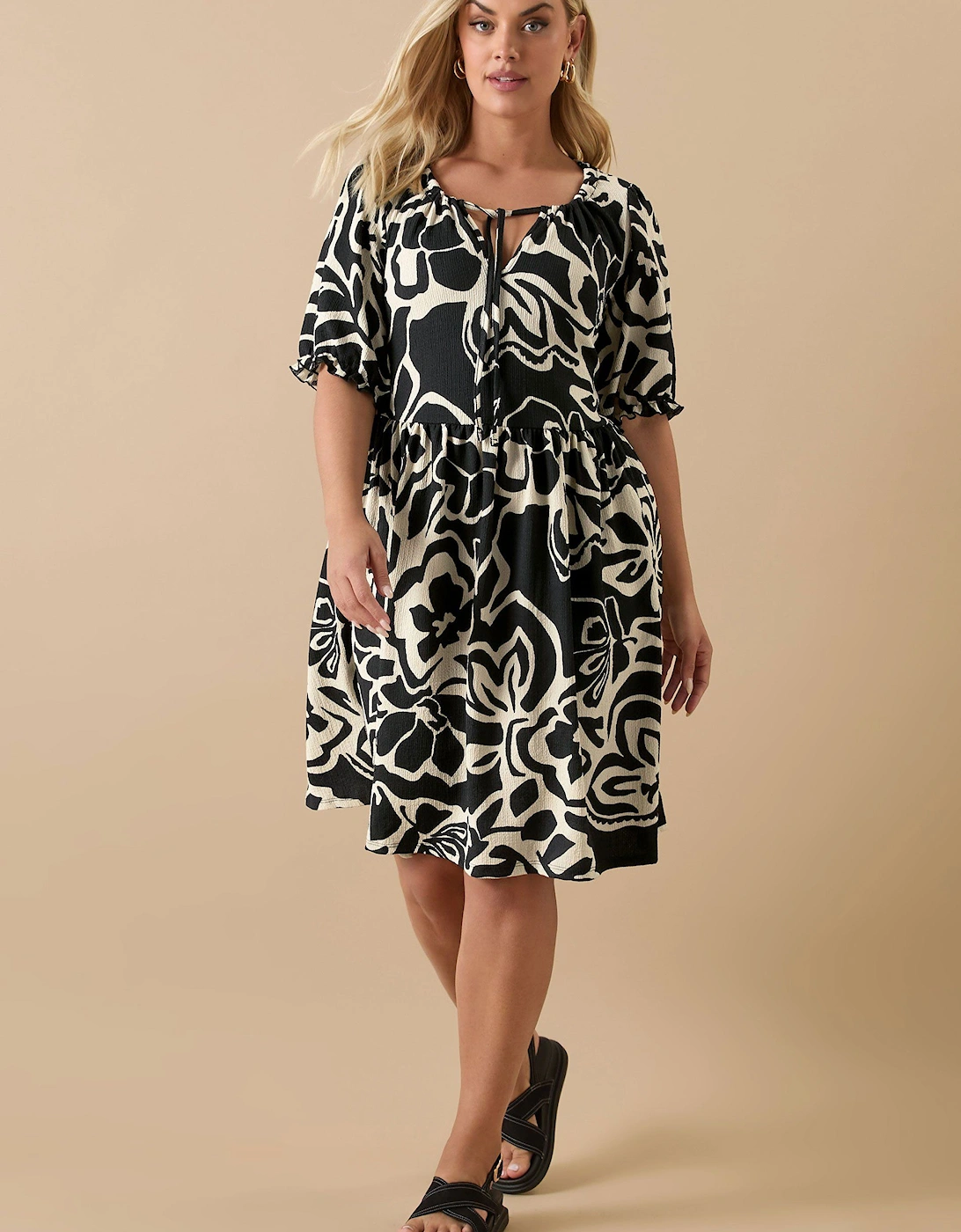 Abstract Floral Tie Neck Mini Dress, 2 of 1