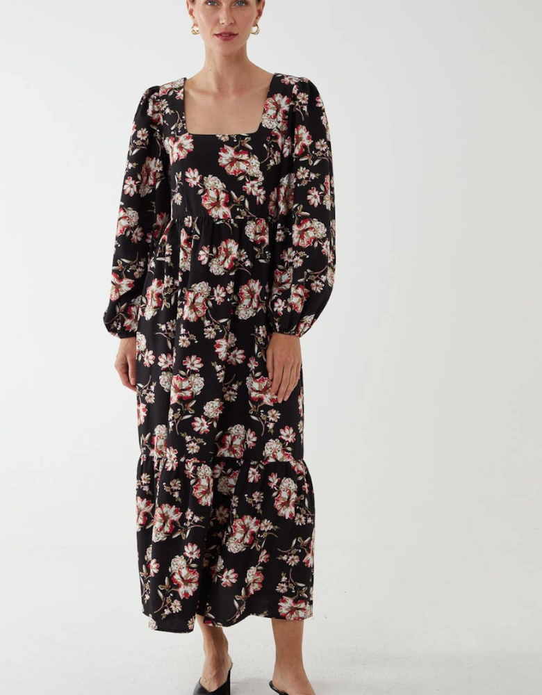 Milkmaid Square Neck Trapeze Midi Dress