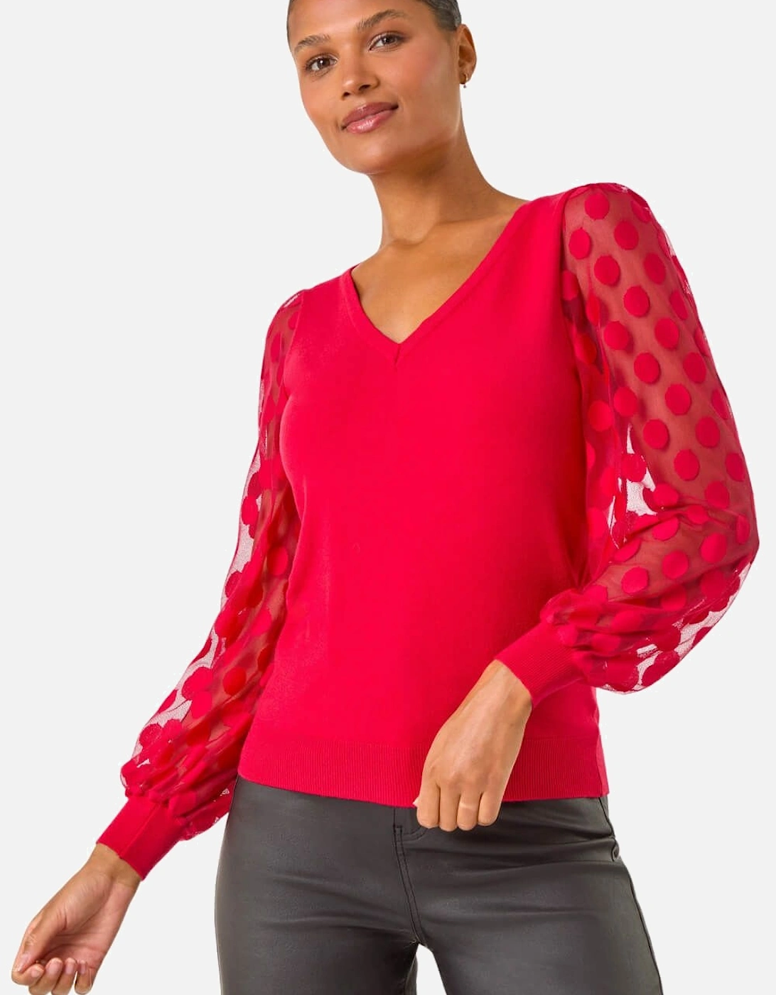 Polka Dot V-Neck Sleeve Knit Jumper, 2 of 1