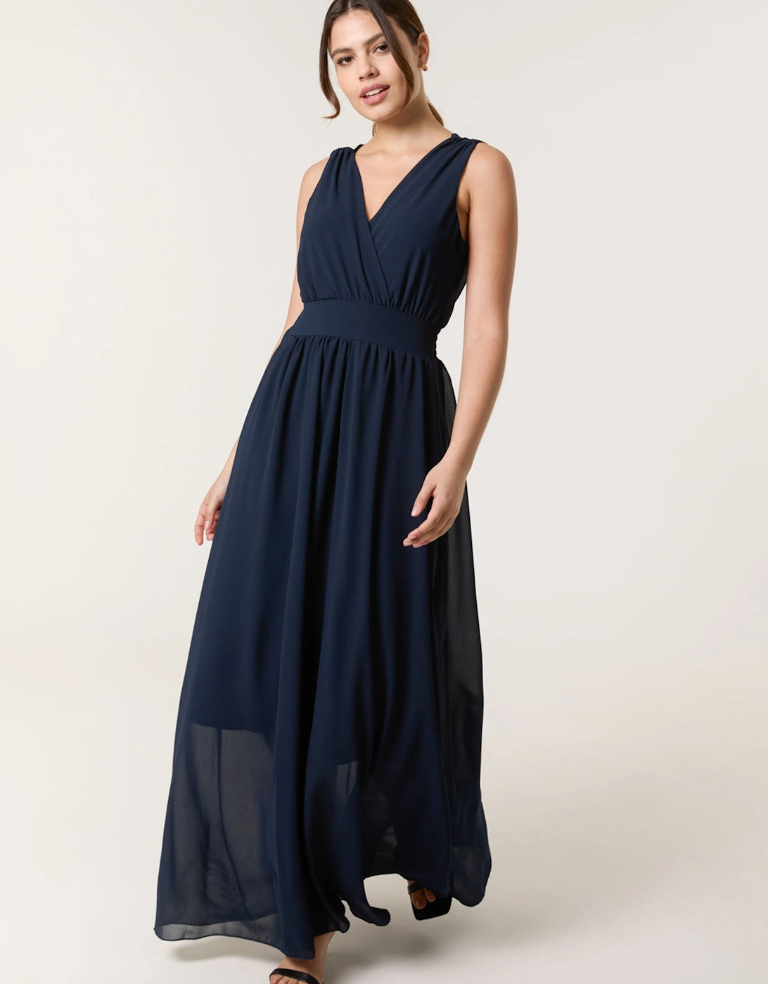 Navy Sleeveless Wrap Front Maxi Dress, 2 of 1
