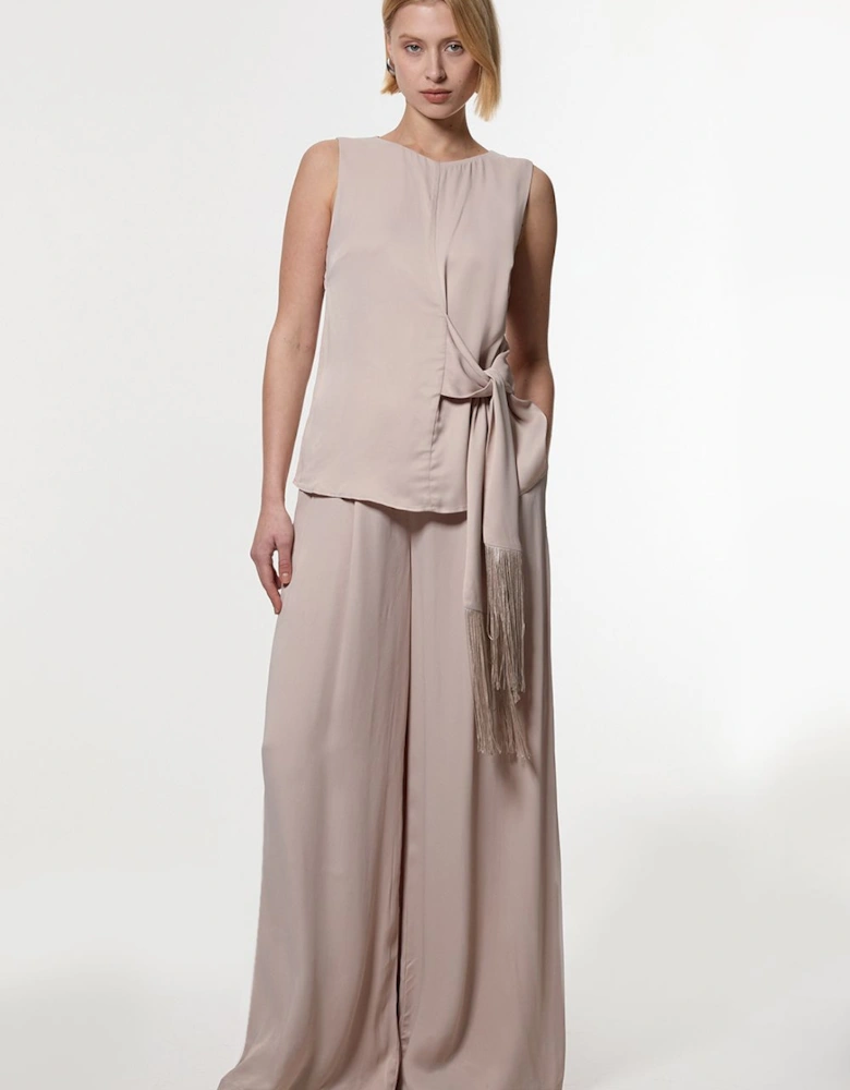 Viscose Satin Wide Leg Woven Trouser