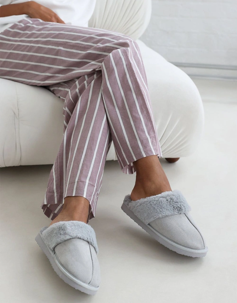'Xandra' Suede Mule Slippers With Cosy Faux Fur Trim