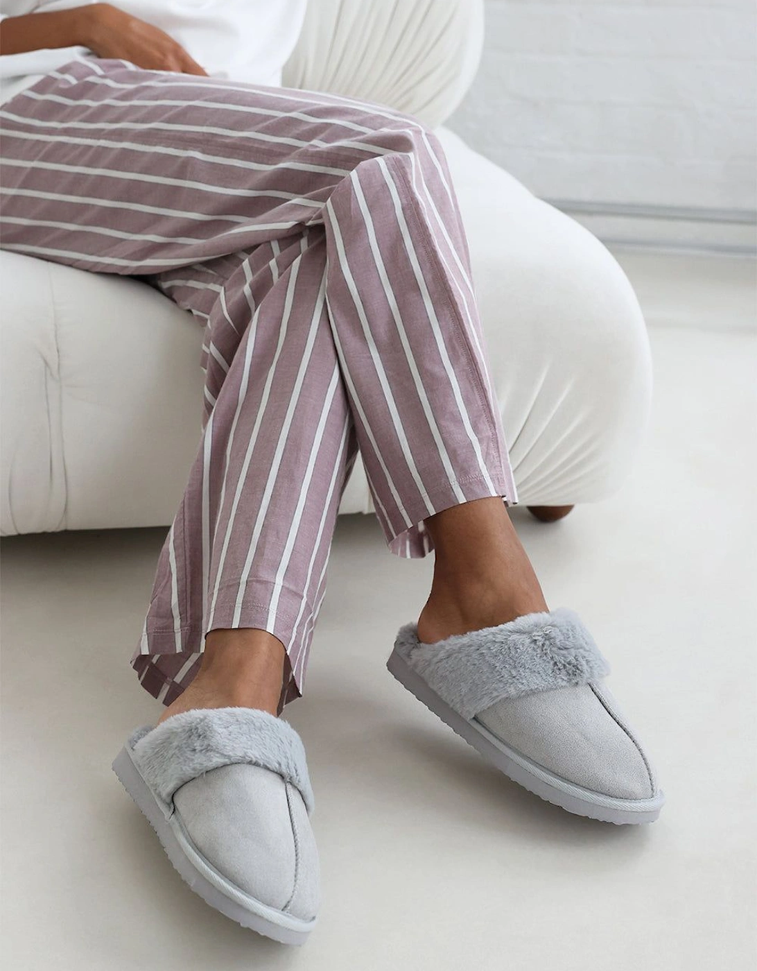 'Xandra' Suede Mule Slippers With Cosy Faux Fur Trim, 2 of 1