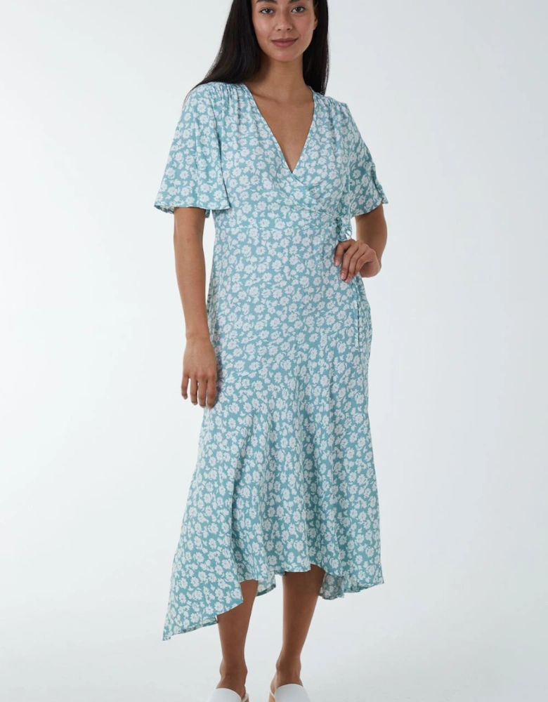 Angel Sleeves Wrap Midi Dress