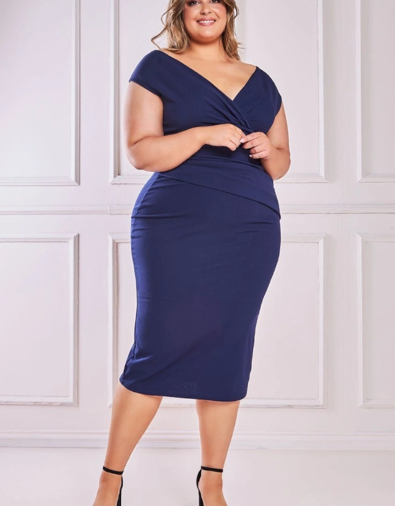 Scuba Bardot Pleated Midi Dress