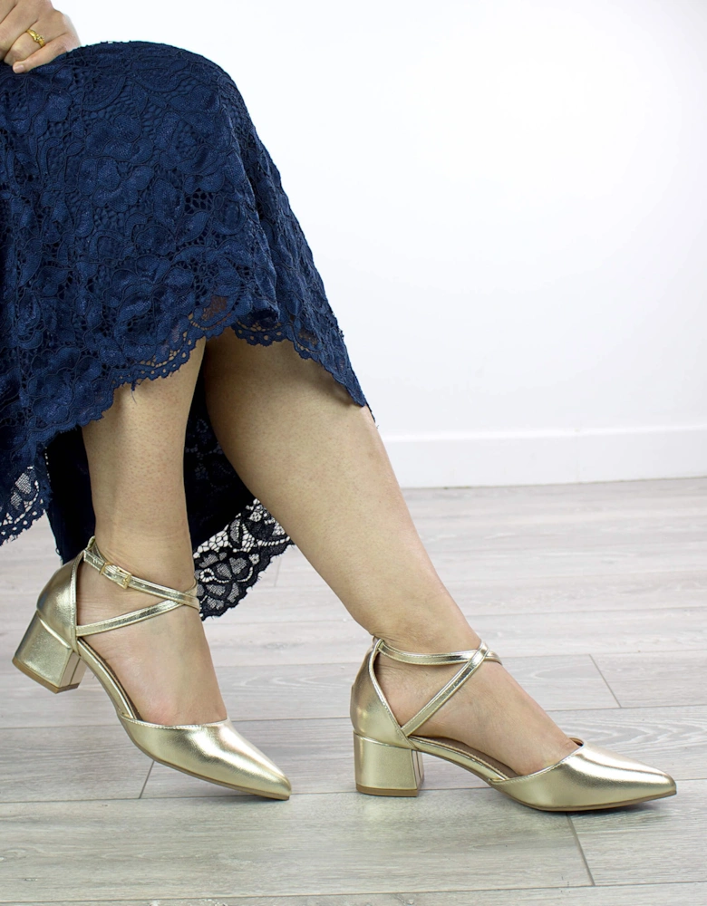 Mid Block Heel Faux Leather Pointed Toe Evening Party  Strappy Heels