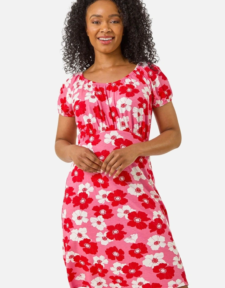 Petite Floral Gathered Stretch Dress