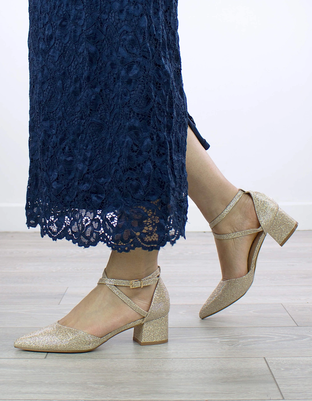 Mid Block Heel Glitter Pointed Toe Evening Party  Strappy Heels, 2 of 1