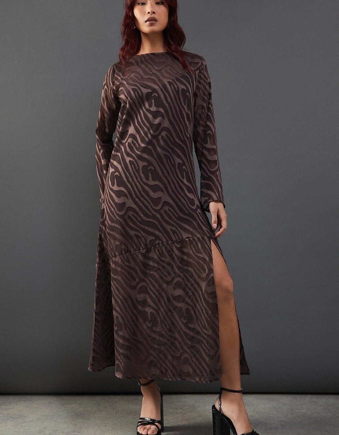 Petite Burnout Chiffon Column Long Sleeve Maxi Dress, 2 of 1