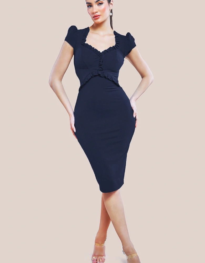 Cap Sleeve Frill Edge Midi Dress