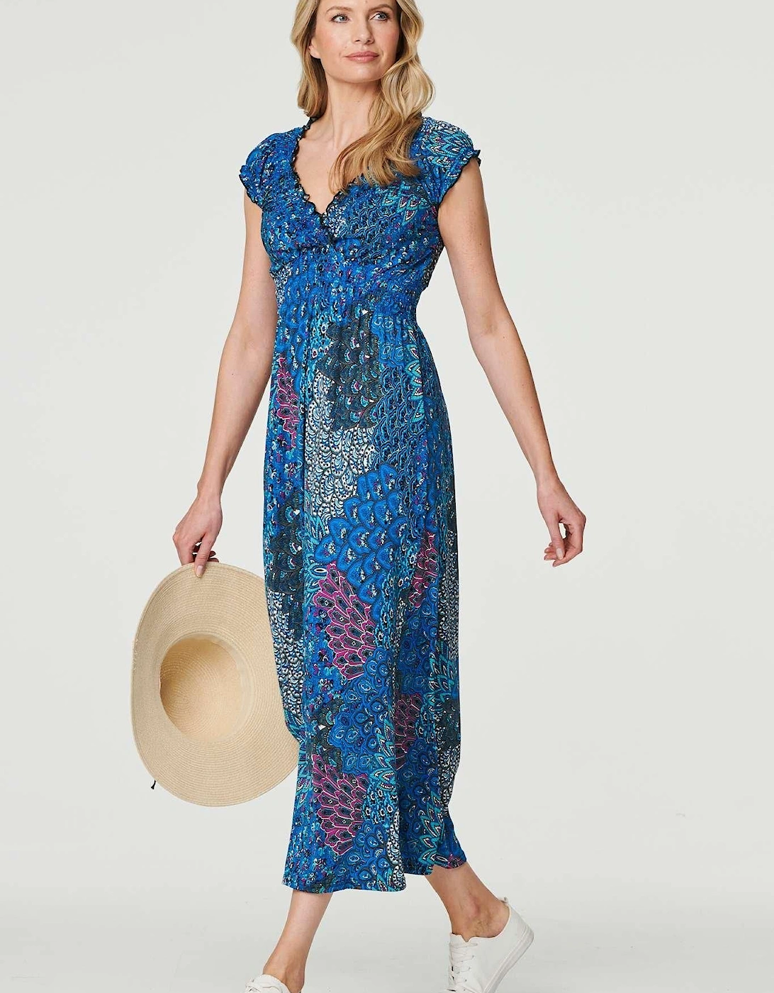 Peacock Print V-Neck Maxi Dress, 2 of 1