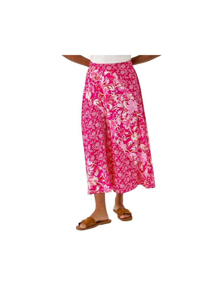 Vivid Multi Floral Print A-Line Skirt