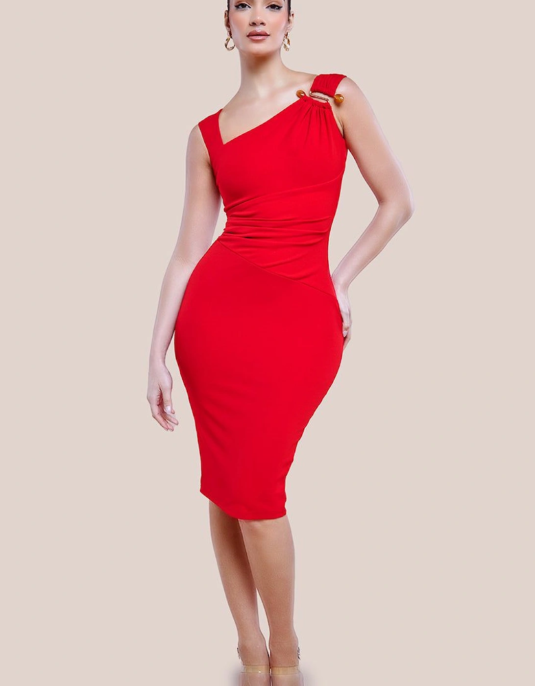 Scuba Crepe Asymmetric Neck Midi Dress, 2 of 1