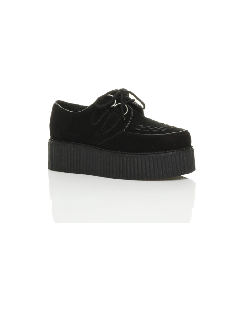 Mid Wedge Heel Brothel Creepers Faux Suede Lace Up Shoes