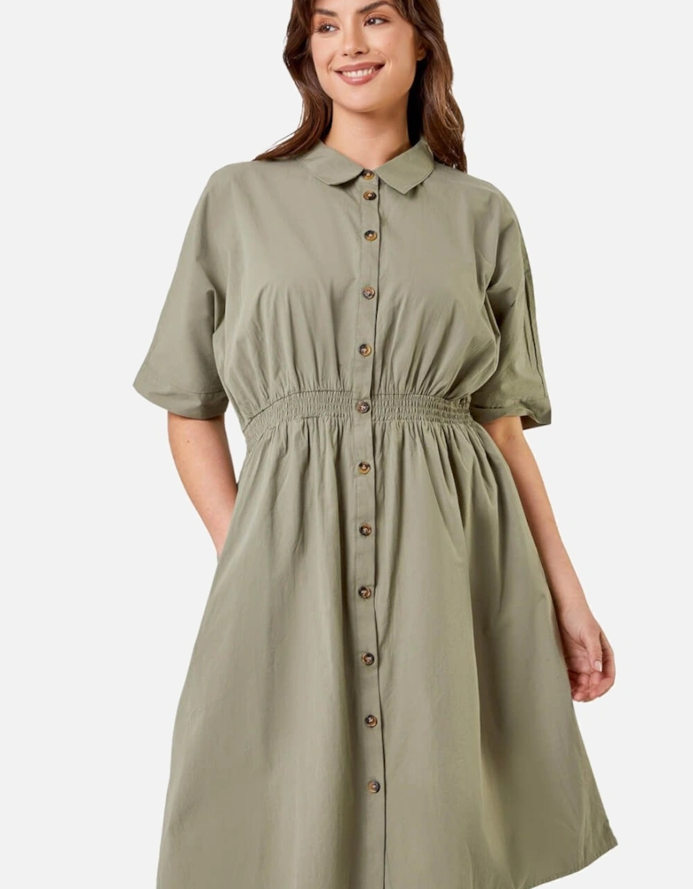 Curve Shirred Waist Shirt Dress